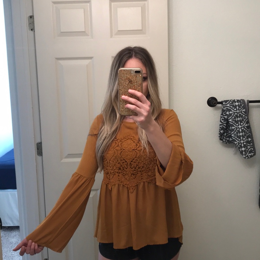 Gold bell sleeve top